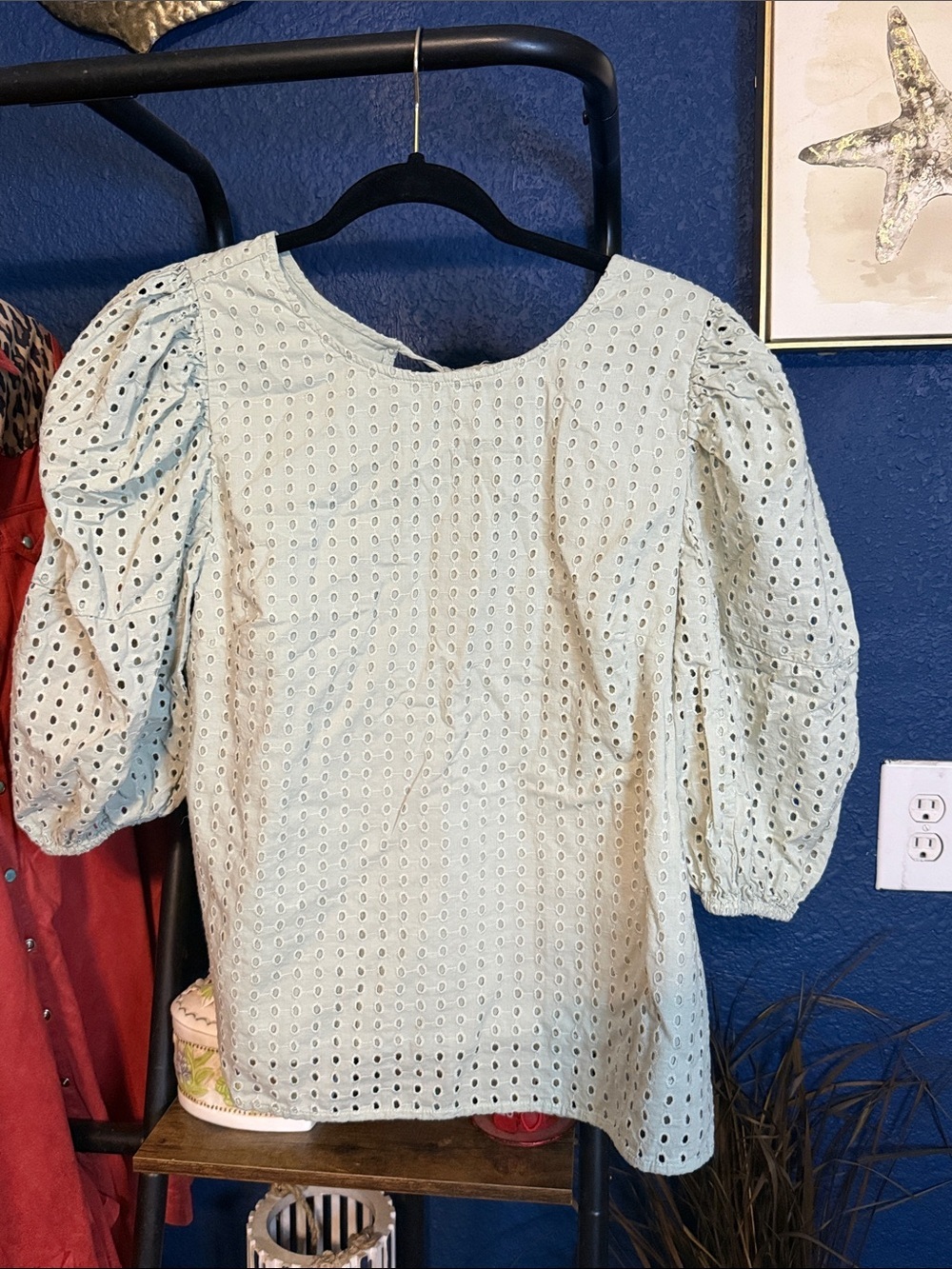 a new day Mint Eyelet Puff-Sleeve Blouse